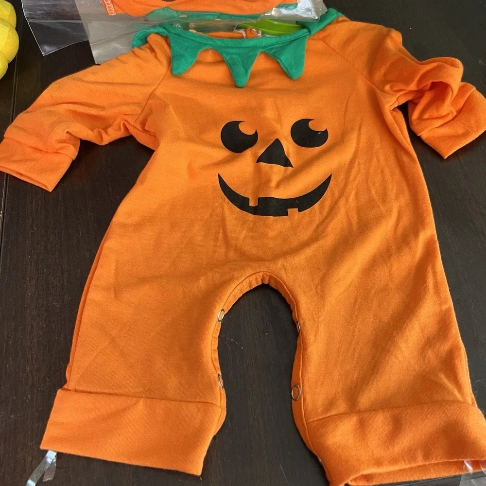 Rubie's Infant‎ Pumpkin Halloween Costume 0-6 Months Jumper Hat Booties New